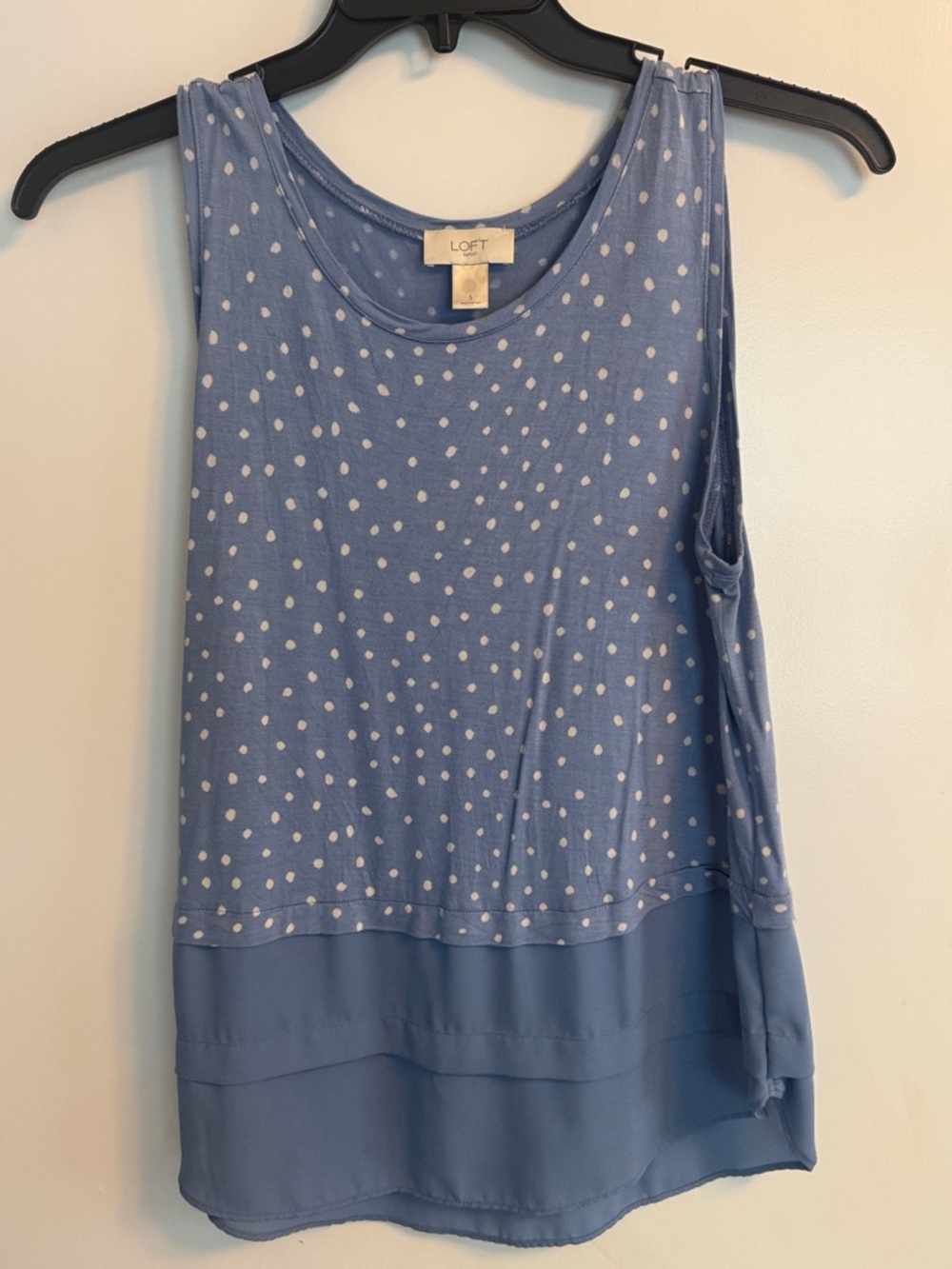 LOFT Blue Polka Dot Layered Tank